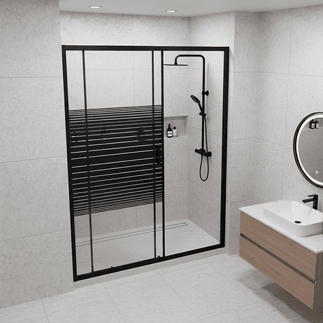 Mampara Ajustable de Ducha Strava 140-160 cm Líneas negras (2 Vidrios) 5