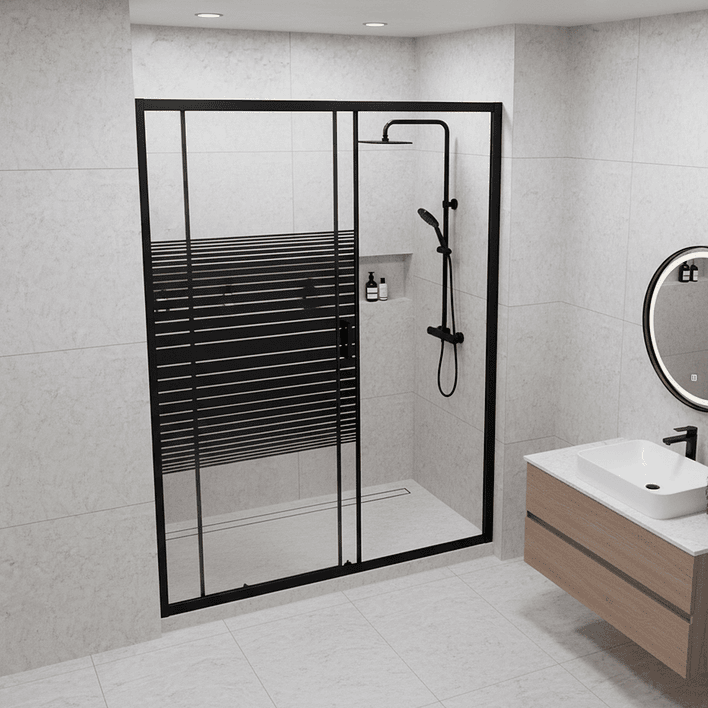Mampara Ajustable de Ducha Strava 140-160 cm Líneas negras (2 Vidrios) 5