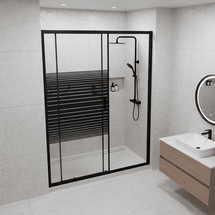 Mampara Ajustable de Ducha Strava 140-160 cm Líneas negras (2 Vidrios) 5