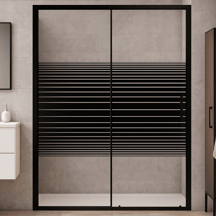 Mampara Ajustable de Ducha Strava 140-160 cm Líneas negras (2 Vidrios) 2