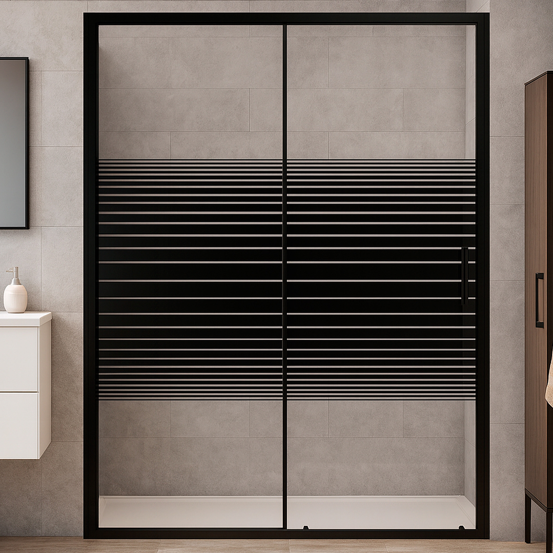 Mampara Ajustable de Ducha Strava 140-160 cm Líneas negras (2 Vidrios) 2