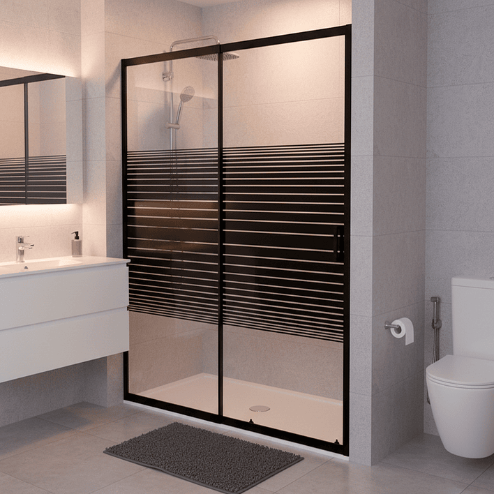 Mampara Ajustable de Ducha Strava 120-140 cm Líneas negras(2 Vidrios) 1
