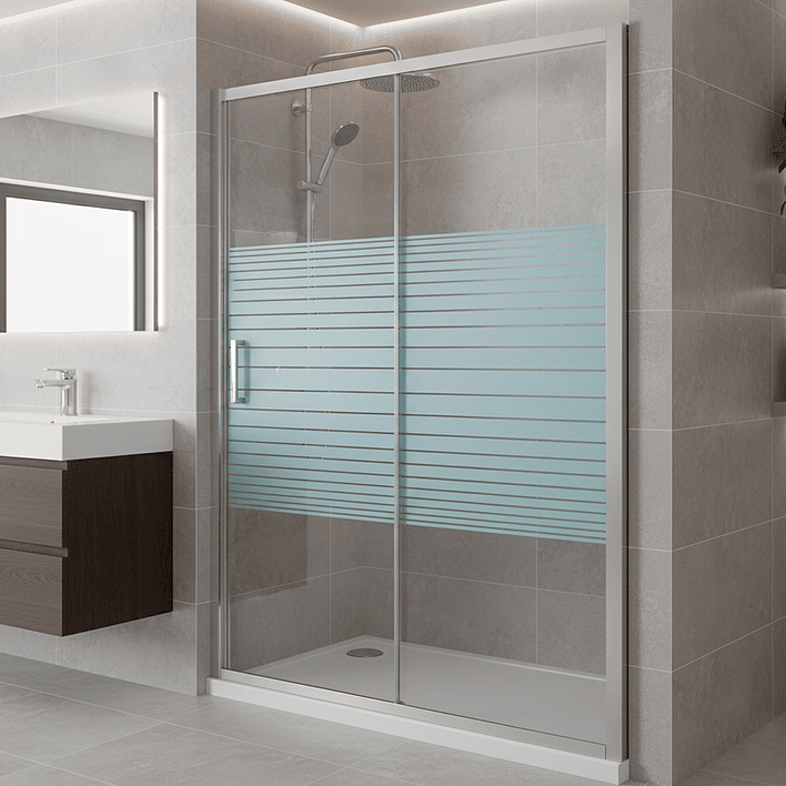 Mampara Ajustable de Ducha Strava 140-160 cm Líneas blancas (2 Vidrios) 1