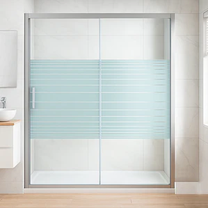 Mampara Ajustable de Ducha Strava 140-160 cm Líneas blancas (2 Vidrios)