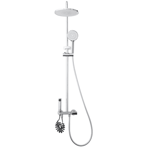 Columna Ducha Teclado Monomando  4 Funciones Plato Redondo Cromado 6