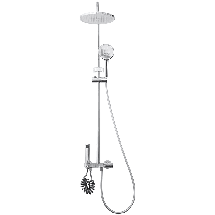 Columna Ducha Teclado Monomando  4 Funciones Plato Redondo Cromado 6