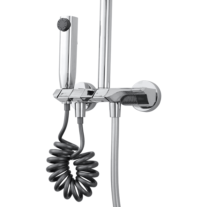 Columna Ducha Teclado Monomando  4 Funciones Plato Redondo Cromado 7