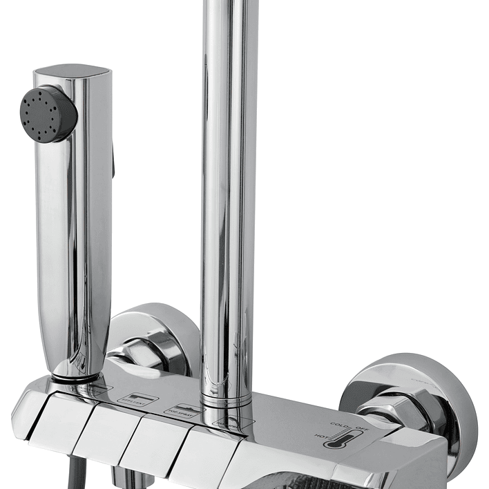 Columna Ducha Teclado Monomando  4 Funciones Plato Redondo Cromado 9