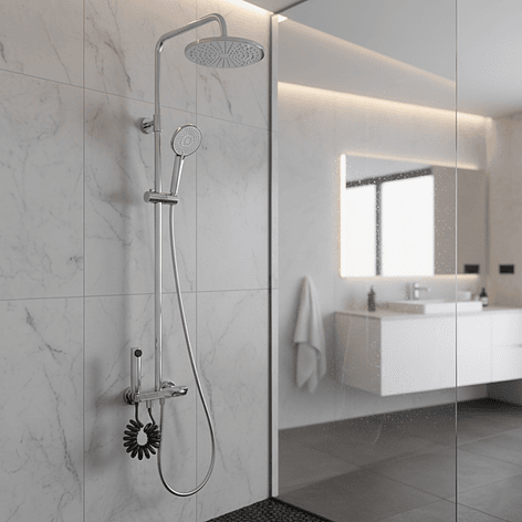 Columna Ducha Teclado Monomando  4 Funciones Plato Redondo Cromado 1