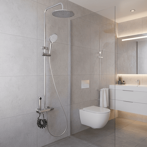 Columna Ducha Teclado Monomando  4 Funciones Plato Redondo Cromado 11