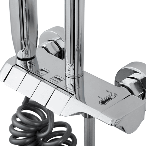 Columna Ducha Teclado Monomando  4 Funciones Plato Redondo Cromado 8