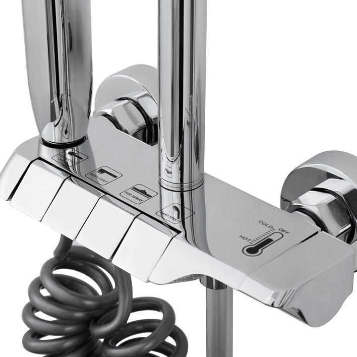 Columna Ducha Teclado Monomando  4 Funciones Plato Redondo Cromado 8