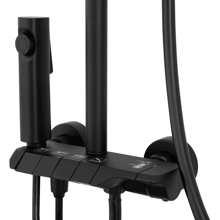 Columna Ducha Teclado Monomando  4 Funciones Plato Redondo Negro 8