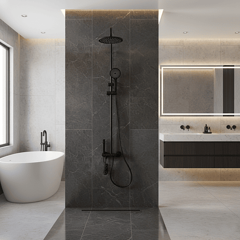 Columna Ducha Teclado Monomando  4 Funciones Plato Redondo Negro 5