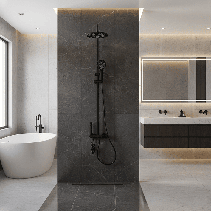 Columna Ducha Teclado Monomando  4 Funciones Plato Redondo Negro 5