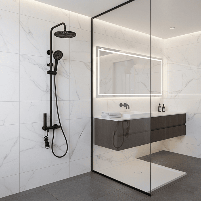 Columna Ducha Teclado Monomando  4 Funciones Plato Redondo Negro 1