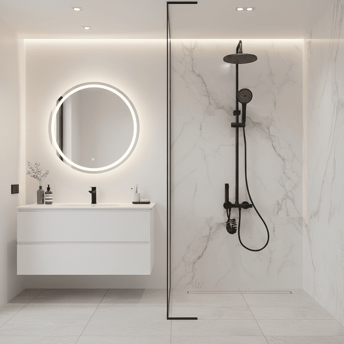 Columna Ducha Teclado Monomando  4 Funciones Plato Redondo Negro 2