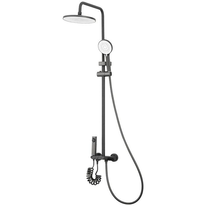 Columna Ducha Teclado Monomando  4 Funciones Plato Redondo Gris Grafito 2