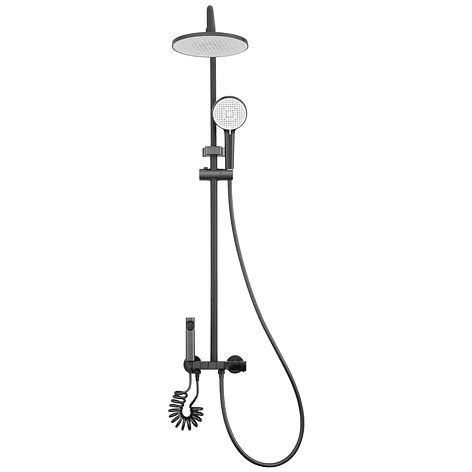 Columna Ducha Teclado Monomando  4 Funciones Plato Redondo Gris Grafito 5