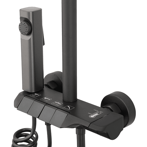 Columna Ducha Teclado Monomando  4 Funciones Plato Redondo Gris Grafito 8