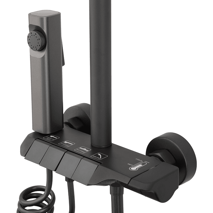 Columna Ducha Teclado Monomando  4 Funciones Plato Redondo Gris Grafito 8