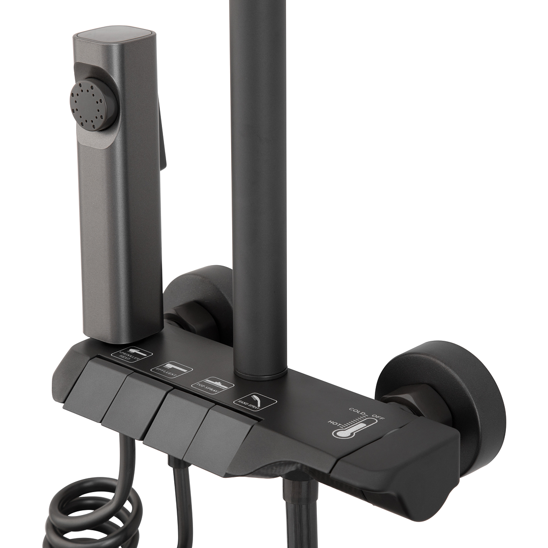 Columna Ducha Teclado Monomando  4 Funciones Plato Redondo Gris Grafito 8