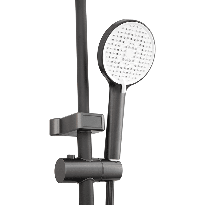 Columna Ducha Teclado Monomando  4 Funciones Plato Redondo Gris Grafito 9