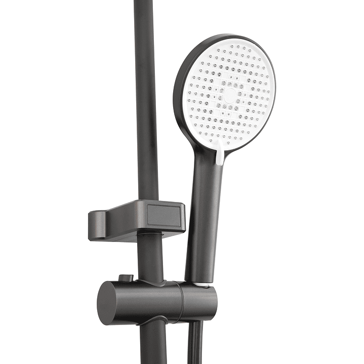 Columna Ducha Teclado Monomando  4 Funciones Plato Redondo Gris Grafito 9