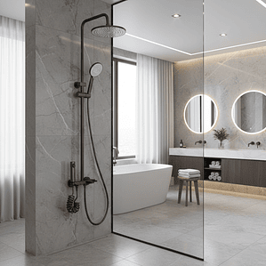 Columna Ducha Teclado Monomando  4 Funciones Plato Redondo Gris Grafito