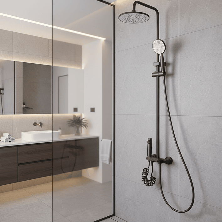 Columna Ducha Teclado Monomando  4 Funciones Plato Redondo Gris Grafito 4