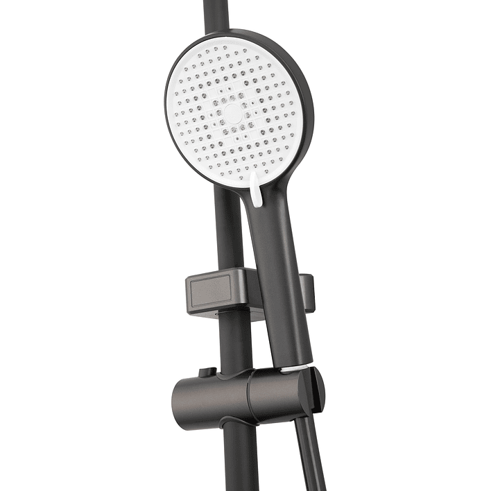 Columna Ducha Teclado Monomando  4 Funciones Plato Redondo Gris Grafito 10