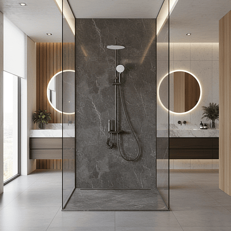 Columna Ducha Teclado Monomando  4 Funciones Plato Redondo Gris Grafito 6