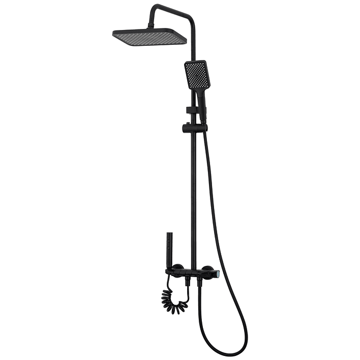 Columna Ducha Teclado Monomando  4 Funciones Plato Rectangular Negro 2