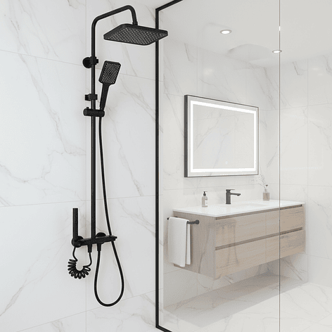 Columna Ducha Teclado Monomando  4 Funciones Plato Rectangular Negro 6