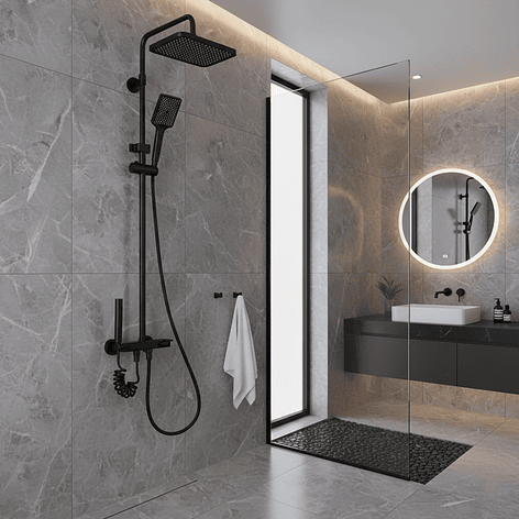 Columna Ducha Teclado Monomando  4 Funciones Plato Rectangular Negro 1