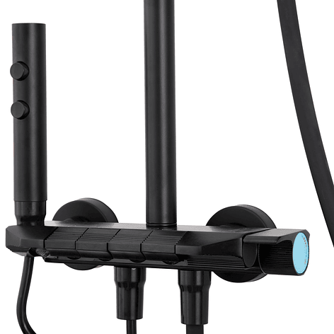 Columna Ducha Teclado Monomando  4 Funciones Plato Rectangular Negro 10