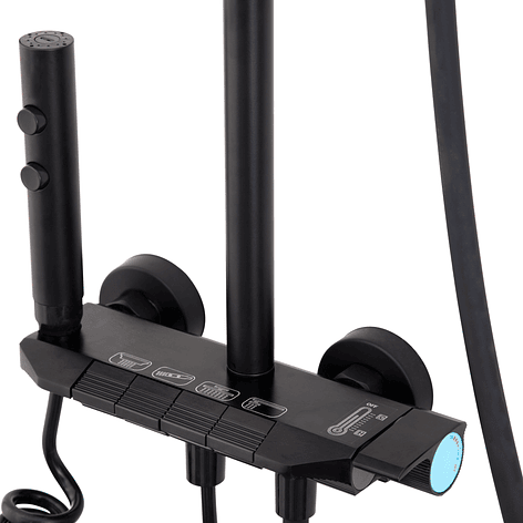 Columna Ducha Teclado Monomando  4 Funciones Plato Rectangular Negro 11