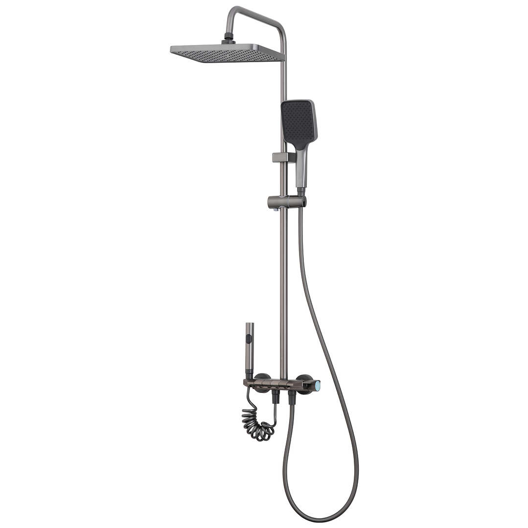 Columna Ducha Teclado Monomando  4 Funciones Plato Rectangular Gris Grafito 4