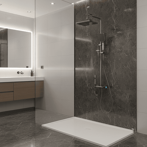 Columna Ducha Teclado Monomando  4 Funciones Plato Rectangular Gris Grafito 6