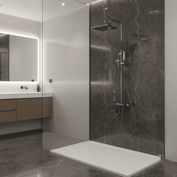 Columna Ducha Teclado Monomando  4 Funciones Plato Rectangular Gris Grafito 6