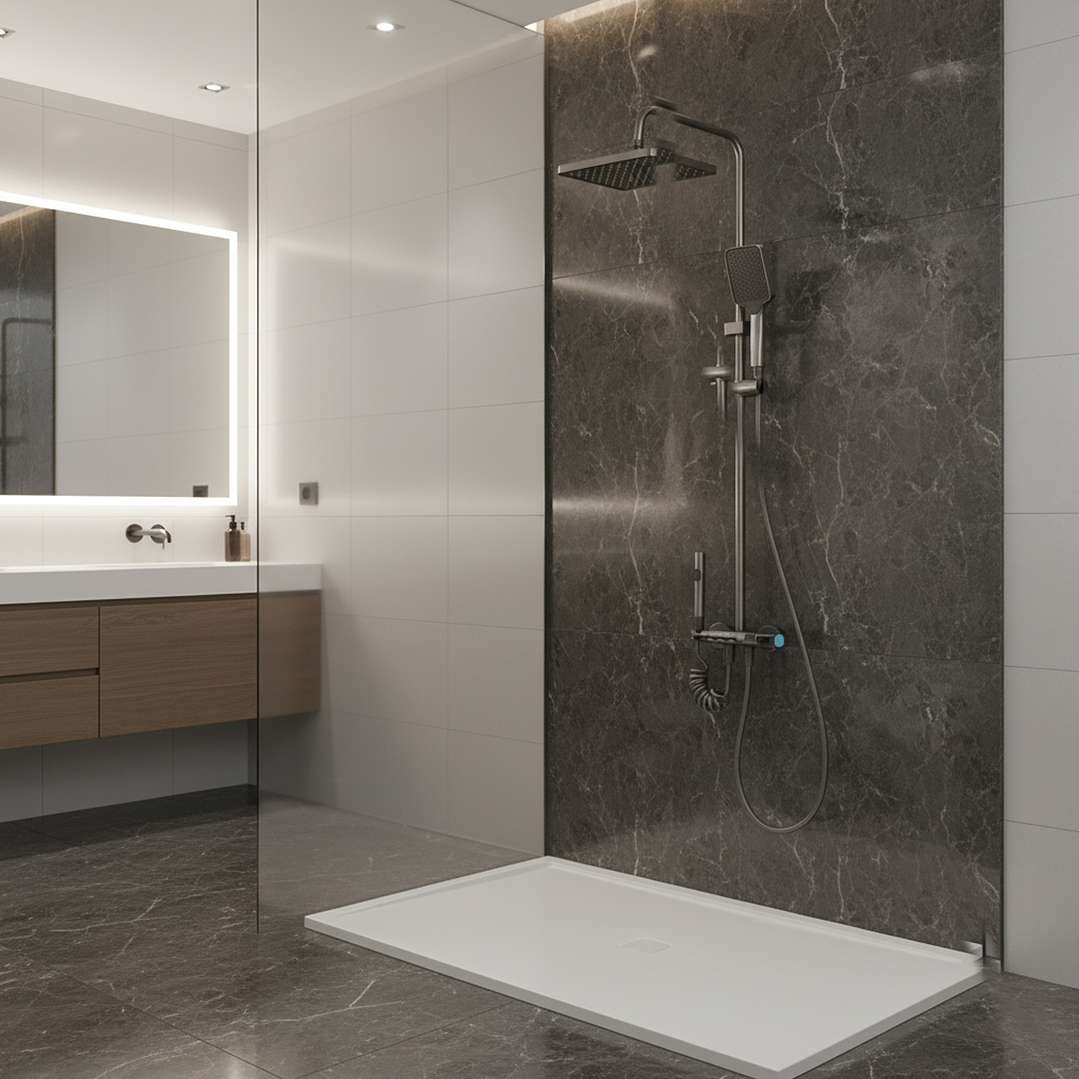 Columna Ducha Teclado Monomando  4 Funciones Plato Rectangular Gris Grafito 6