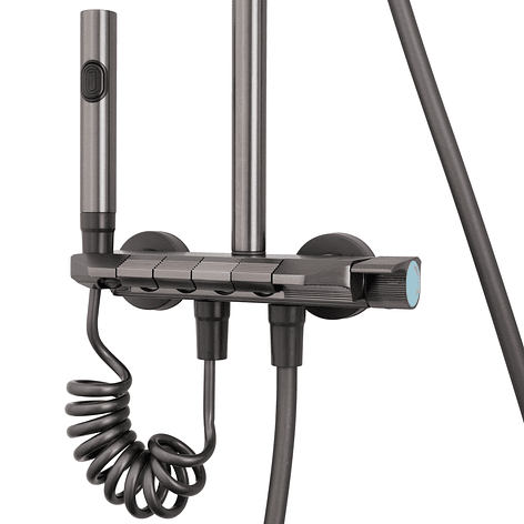 Columna Ducha Teclado Monomando  4 Funciones Plato Rectangular Gris Grafito 9