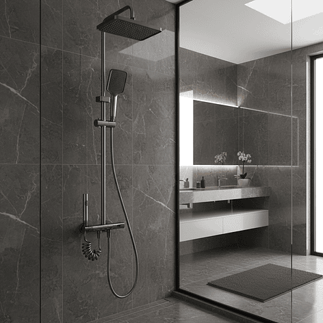 Columna Ducha Teclado Monomando  4 Funciones Plato Rectangular Gris Grafito 2