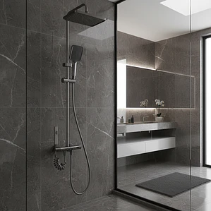 Columna Ducha Teclado Monomando  4 Funciones Plato Rectangular Gris Grafito