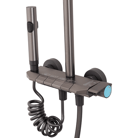 Columna Ducha Teclado Monomando  4 Funciones Plato Rectangular Gris Grafito 11