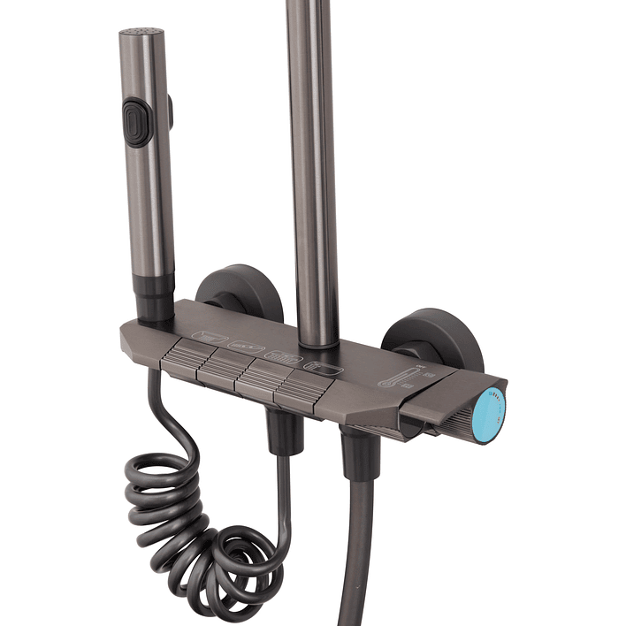 Columna Ducha Teclado Monomando  4 Funciones Plato Rectangular Gris Grafito 11