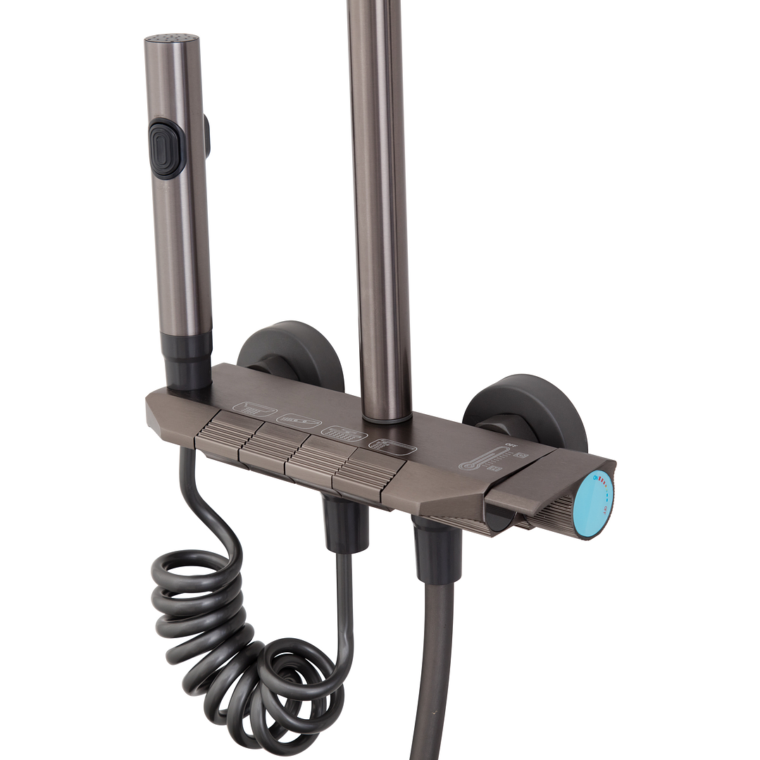 Columna Ducha Teclado Monomando  4 Funciones Plato Rectangular Gris Grafito 11