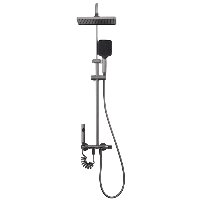 Columna Ducha Teclado Monomando  4 Funciones Plato Rectangular Gris Grafito 5