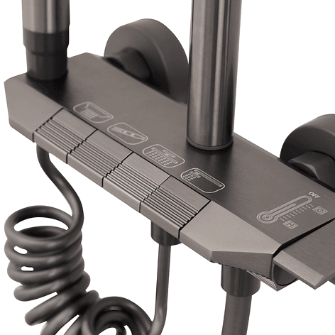 Columna Ducha Teclado Monomando  4 Funciones Plato Rectangular Gris Grafito 13