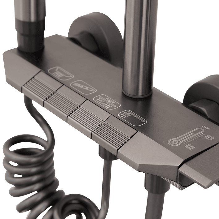 Columna Ducha Teclado Monomando  4 Funciones Plato Rectangular Gris Grafito 13